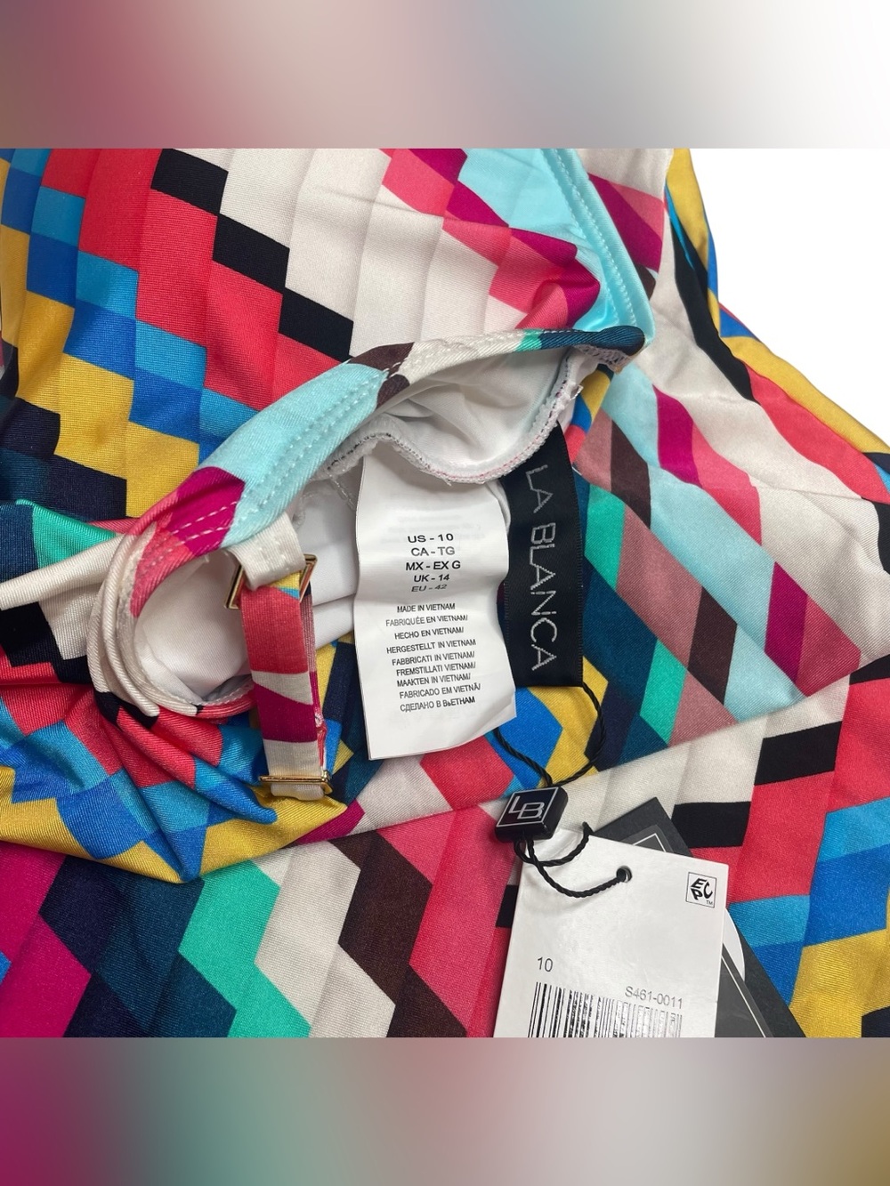 La Blanca Slice of Paradise One Piece Swimsuit Multicolor Geometric Size 10 New - Picture 8 of 9